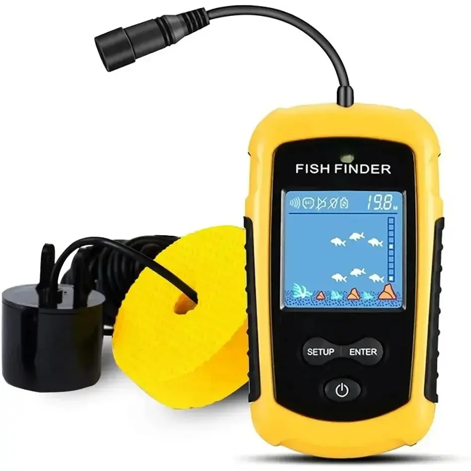 Handheld Castable Sonar Fish Finder (FFC1108) with LCD Display, Sensitivity Adjustment, Transducer, Battery Save Mode, Portable Equipment for Kayak Water Sports & Fishing Gift, Back Light, Father, Ice Fishing, Compact, One-Hand Grip