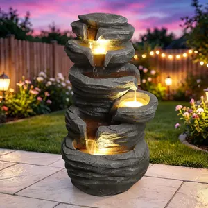 25.6in Resin Outdoor Water Fountain – Elegant Waterfall Feature, Serene Yard Decor, Ideal for Garden, Patio & Pond