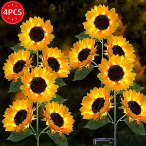 2/4-piece set, outdoor solar-powered garden stake lights, upgraded LED solar-powered lights featuring 3 sunflower designs, IP44 waterproof solar decorative lights, suitable for garden, balcony, courtyard, and pathway decoration