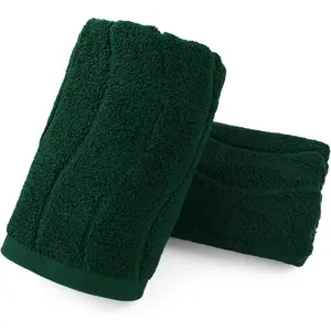 2-Piece Hand Towels Set in Forest Green, Wavy Striped Jacquard Towels for Bathroom Kitchen Gifts (13x29 Inches, 100% Cotton)