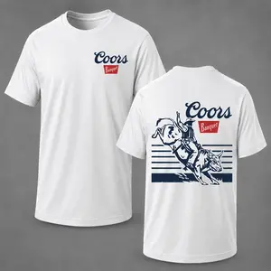 Coors Banquet Rodeo Cowboy Front and Back Print T-Shirt, Vintage Western Bull Riding Graphic Tee, Classic Beer Lover Shirt, Cowboy Country Style Outfit, 100% Cotton Unisex Casual Tee for Men and Women