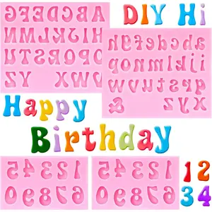 4 Pcs Letter and Number Silicone Molds, Alphabet and Numbers Chocolate Molds, 0-9 Numbers and 26 Letters Candy Mold for Party Baking Desserts, Cake Decoration