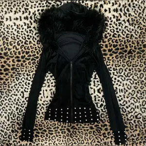 Autumn and winter flash diamond jacket plush collar decoration waist version dark sweet cool high street sweater