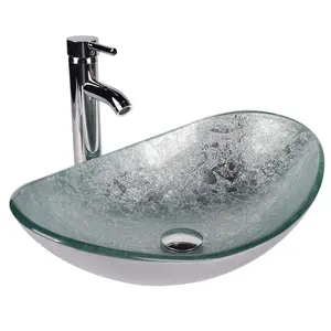 Silver Bathroom Sink Glass Vessel Bathroom Decor - Boat Shape GB0005SI