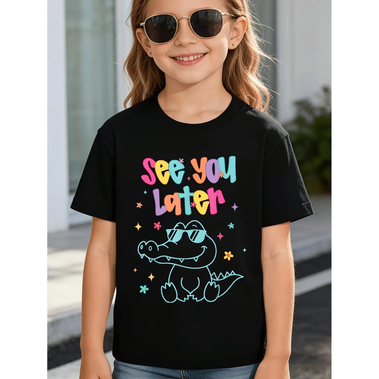 Soft Breathable See You Later Teacher Summer Alligator Last Day of School T-Shirt for Kids | Boys & Girls Graphic Tee - Round Neck Shirt for Early Elementary - Birthday Party Outfit or Everyday Play Clothes - Easy-Care Parent-Favorite Apparel