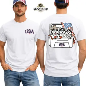 Dog Patriotic Tee, Husky Puppy USA Flag Cooler Back Print, USA 250th Anniversary Shirt, 1776 2026 America 250th Anniversary Gift for Men and Women, 4th Of July 2026 Day Shirts.