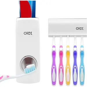 Toothpaste Dispenser, Toothpaste Squeezing and Tooth Brush Holder Set(5 Brushs Set) - White