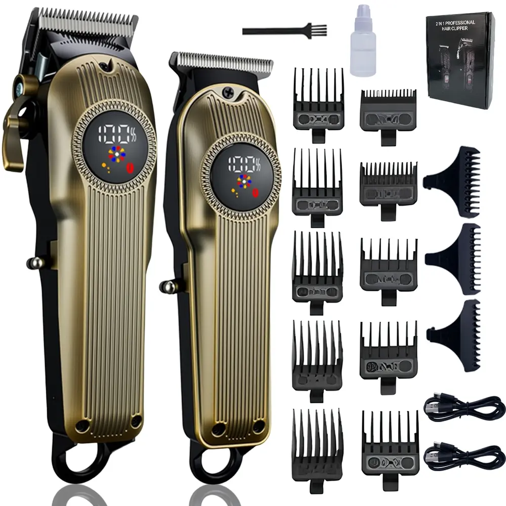 Wireless Hair Clipper & Razor Set, LED Display, Long Battery Life, Adjustable Steel Blades, Comfortable Safety Scissors (copper Color), Cordless Clippers Set