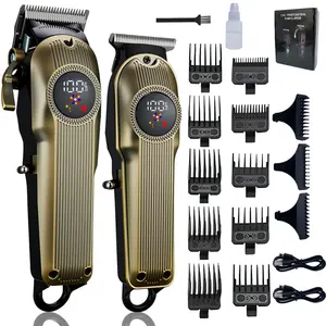 Wireless Hair Clipper & Razor Set, LED Display, Long Battery Life, Adjustable Steel Blades, Comfortable Safety Scissors (copper Color), Cordless Clippers Set