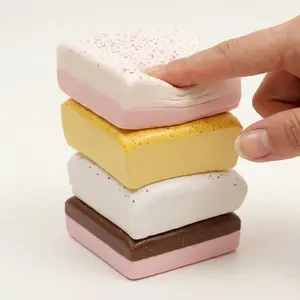 Squishy Fluffy Vanilla Egg Strawberry Chocolate Butter Sponge Cake Slow-Rise Stress Cube, Finger Sinking Feeling Squeeze Toast Bread Toy, Squishy Fidgets Sensory Slow Rebound Wet Moist Stress Relief Toy