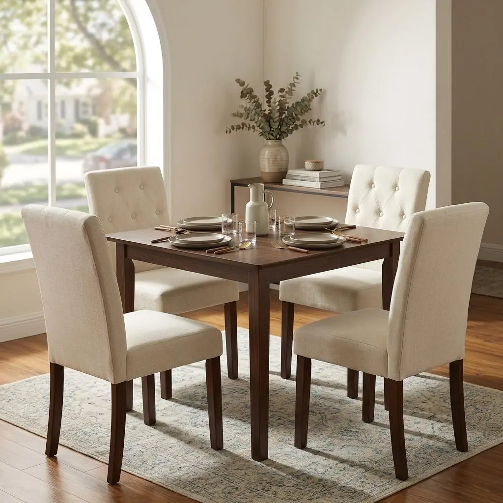 Set of 2 Modern Button Tufted Linen Dining Chairs – High Back Parsons Side Chairs, Upholstered, Sturdy Wood Legs, Comfortable Accent Seating for Dining Room, Living Room, Restaurant, Apartment