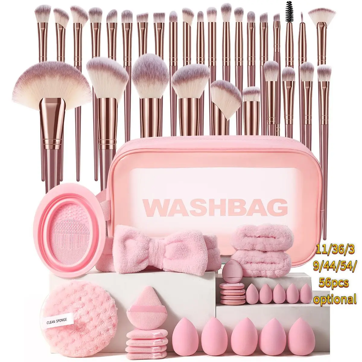 Women's Makeup Tool Set Includes Makeup Brushes, Beauty Sponges, Wash Bag, Perfect Makeup Look, Plastic Frame, Fiber Wool Sponge, Makeup Tool Kit
