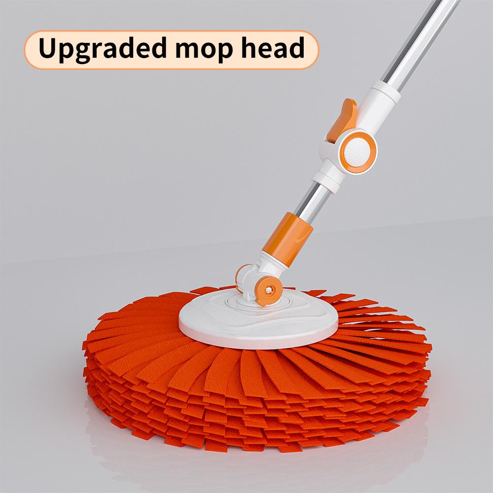 Mop Bucket Set with 360° Spin Mop and Bucket System 2 Microfiber Heads for Various Floor Cleaning Orange & White Extendable Stainless Steel Rod