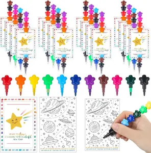 24/36 Sets Welcome Back to School Gifts for Students, Star Stacking Crayons First Day of School Stackable Crayon Double Sided Coloring Cards End of Year Gifts, Classroom Party Favors Bulk Goodie Bag Stuffers Birthday Holiday Painting Prize Class Reward