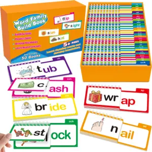 Word Family Build Book Phonics Flash Cards, Learn to Read 30 Read and Rhyme Flip Books for Kids Classroom Homeschool Preschool Learning Activity