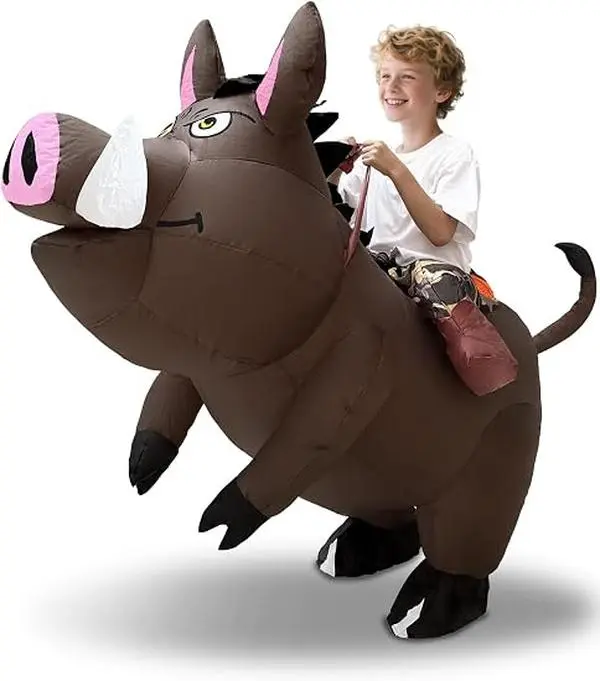 Halloween Inflatable Wild Boar Costume for Kids, Funny Blows Up Costumes for Boys Girls Riding Warthogs Animals Halloween Rider Costume Cosplay Party Supplies