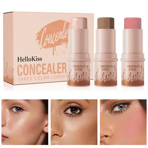 3Pcs Makeup Stick Kit – Lightweight Long-Wear Cosmetic Set,Highlighter & Blush & Contouring Sticks,Portable Waterproof Concealer Kit for Natural Beauty Glow.