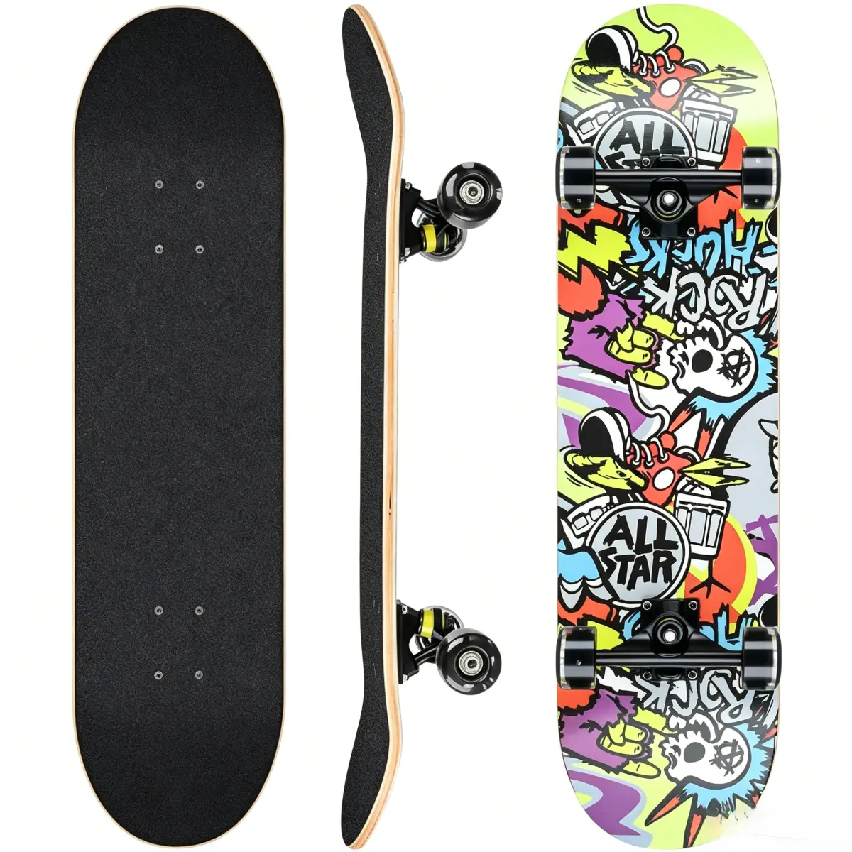31 x 8 Inch Complete Skateboard 8 Layer Maple Double Kick Concave Trick Skateboard for Kids Teens Adults Beginners flight deck