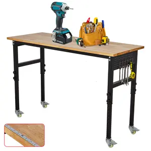 Heavy-Duty Automotive Tool Workbench Cart – Durable Steel Frame, Rubber Wood Top, Mobile with Wheels, Pegboard & Hooks – Ideal for Garage and Workshop 48/70/60 INCH
