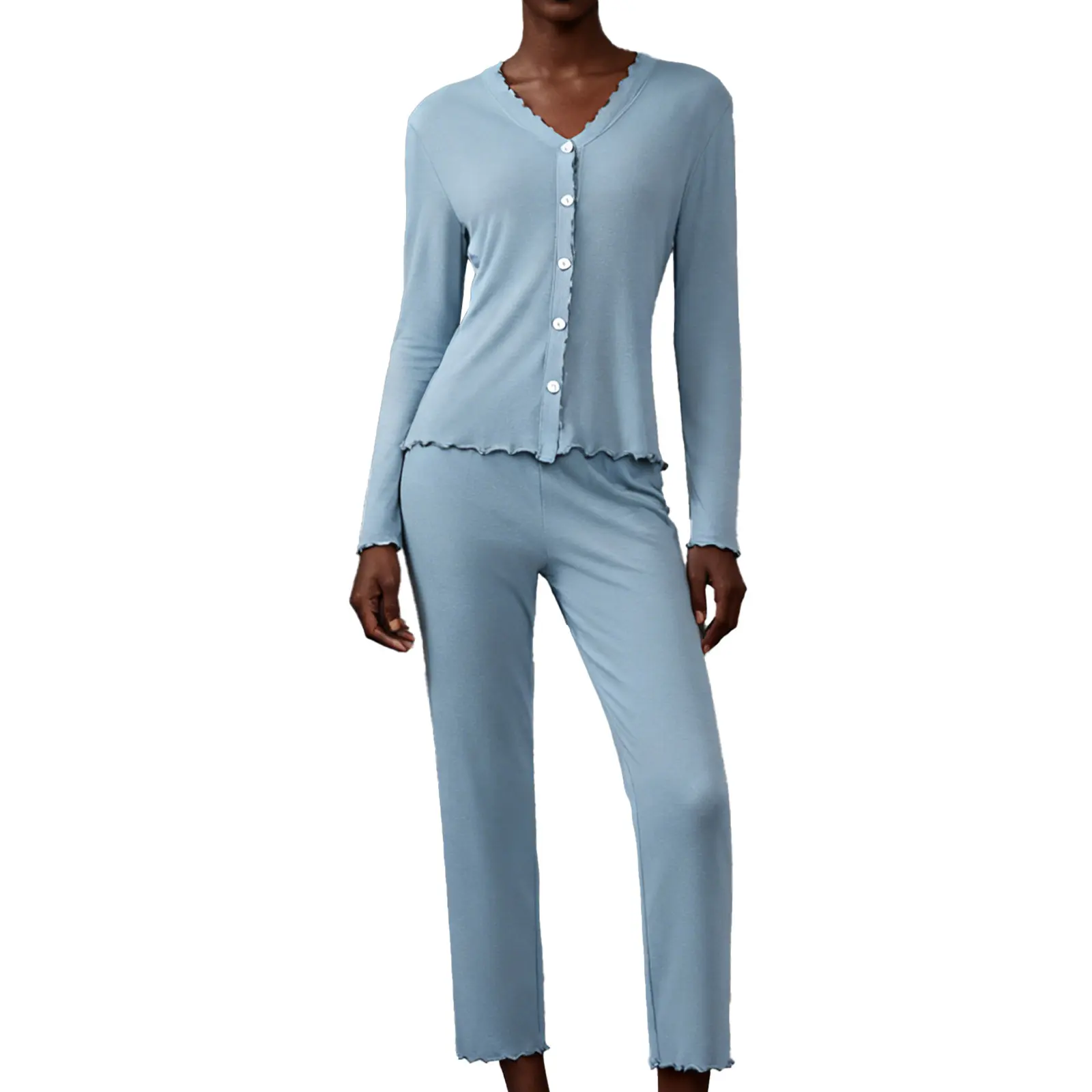 VRCOMFY Women's Pajama Set Long-Sleeve Pajamas New Zealand Merino Wool Two-Piece Lounge Set Comfortable Wear