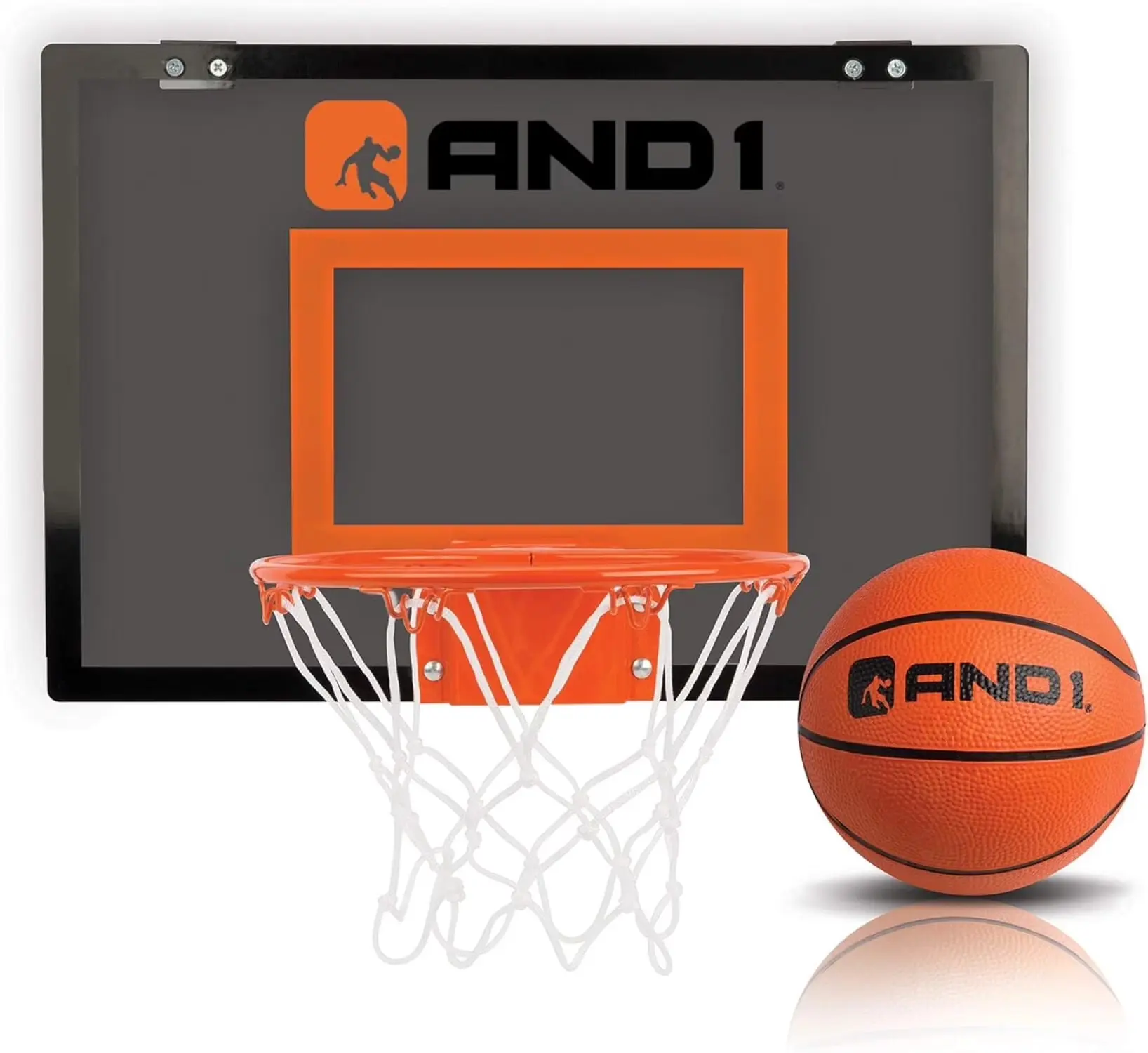AND1 Over-the-Door Mini Basketball Hoop - 18x12 in Shatterproof Backboard with Mini Ball, Indoor Play Gear for Bedroom, Office