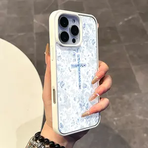 Chic Magnetic Case for iPhone11/12/13/14/15/16/promax Blue Cross MagSafe Ready, Anti-Slip, Ultra Thin | Aesthetic Touch for Daily Use