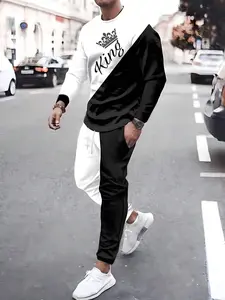 Manfinity LEGND Men Letter Crown Graphic Two Tone Sweatshirt & Sweatpants