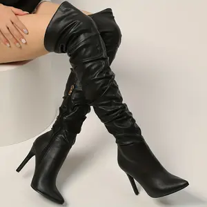 Women's Stiletto Heeled Boots, Comfy Pointed Toe Side Zipper Shoes, Women's Solid Color Boots