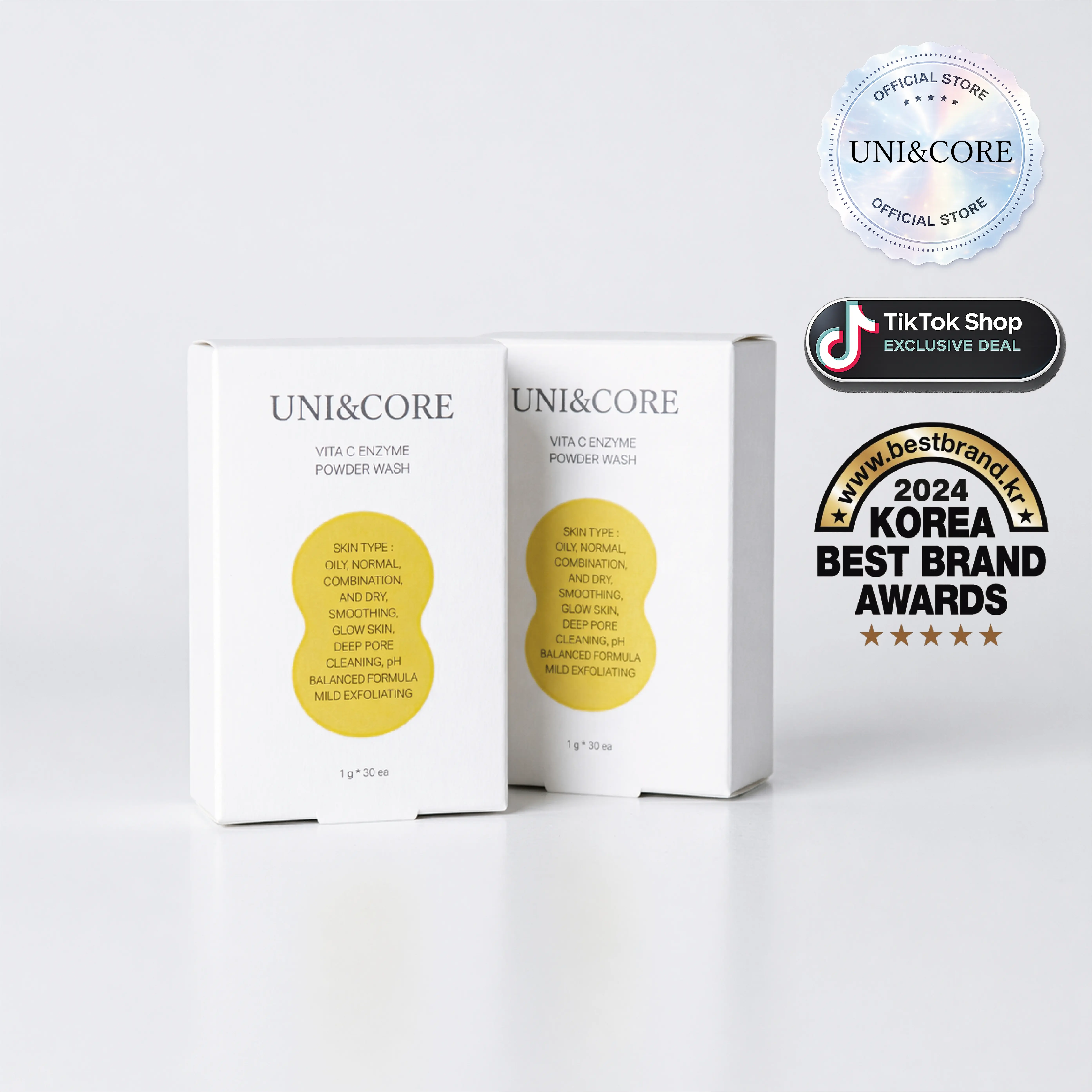 [UNI&CORE] Vita C Enzyme Powder Wash Twin Pack | (30 sachets) 1.06 oz. (30g) x2 | Korean Vitamin C Facial Daily Gentle Cleanser Radiance Care Cleansing Powder campingessentials