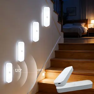 2pcs LED Night Light with Motion Sensor | USB Powered, 6000K/White, Rechargeable, Wall Mounted, Human Sensing Light for Various Room Types, Motion Sensor Lamp