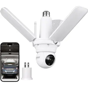 LED Garage Light Bulb with Camera, 2 in 1 Floodlight Security Camera with 3 Adjustable Panels Smart AI Human Detection Screw-in E26 Base Motion Sensor Two-Way Audio Color Night Vision