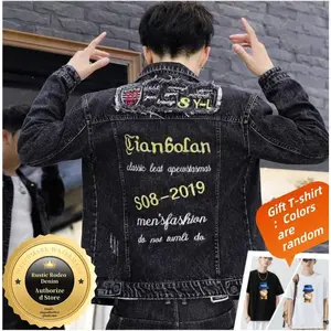 Men’s Rustic Rodeo Denim Jacket — classic blue, cool black, vibrant yellow, unique prints featuring eagle motifs; casual coat