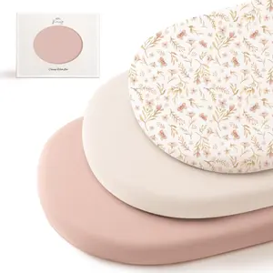 3 Pack Stretchy Bassinet Sheets for Baby Girl Boy, Soft Breathable Baby Bassinet Mattress Sheets Fit for Hourglass Oval Cradle, Moses Basket Rectangle Mattress (Pink Spring)