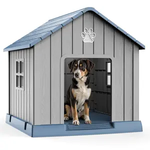Large Dog House Indoor Outdoor Waterproof,Puppy Shelter with Air Vents and Elevated Floor,Sturdy Dog Kennel for Small to Large Sized Dogs, Easy to Assemble