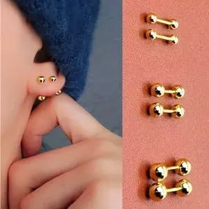 Pairs Minimalist Gold-Plated Stud Earrings – Unisex Bean & Spherical Design