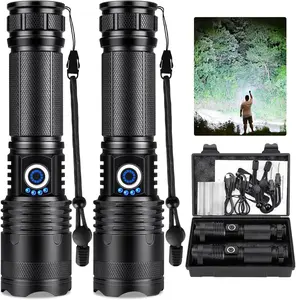 2 Pack Rechargeable LED Flashlights, Ultra‑Bright High Lumens Zoomable Tactical Flash Light, 5‑Mode Handheld Flashlight with LCD Digital Power Display, IPX Waterproof Powerful Linternas for Camping, Hiking, Home Emergency, Hurricane Survival