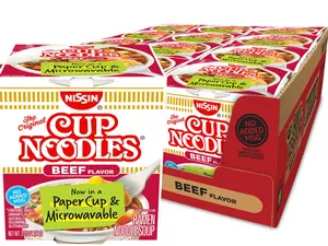 Nissin Original Cup Noodles Soup Beef Flavor 2.25 Ounce Microwaveable Paper Cups No Added MSG Instant Ramen Pack of 12