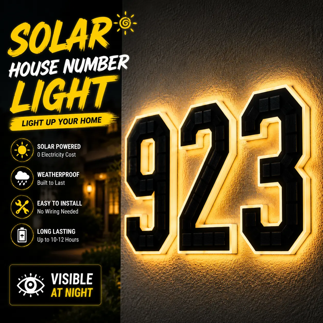 Solar Lighted 4 Inch LED Address Numbers Signs - Waterproof Outdoor Design for Homes, Modern Look, Ideal for Various Environments,Modern Farmhouse Illuminated Sign