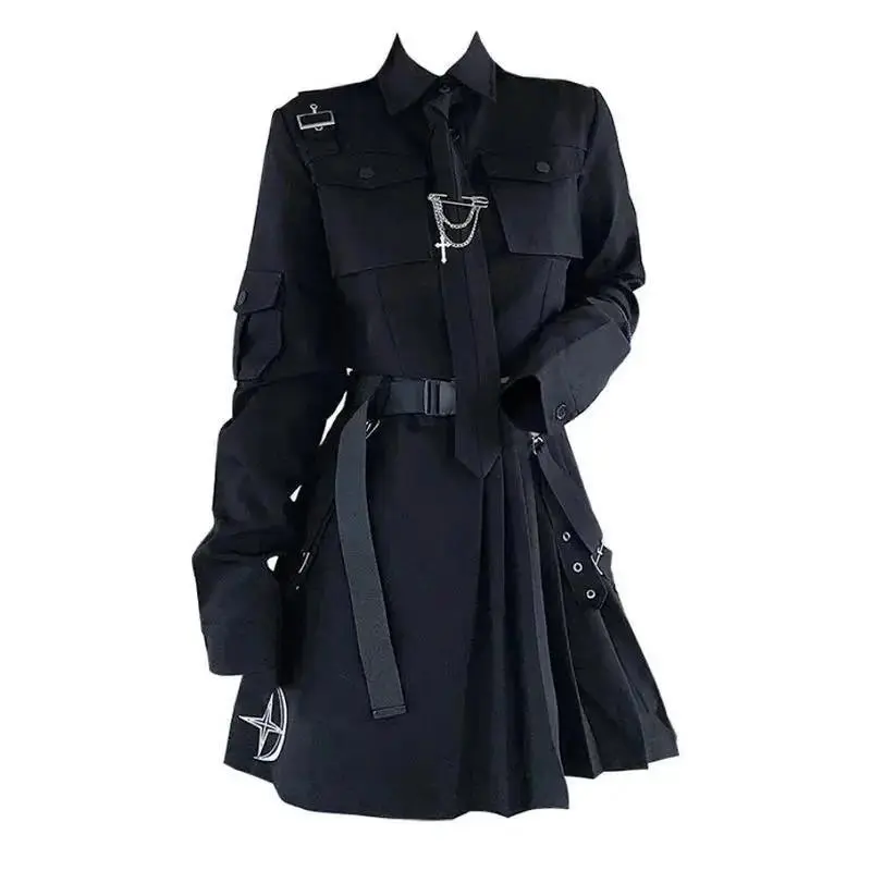 Spring Harajuku Streetwear Two-Piece Skirt Spring Oversize Punk Chain Ribbon Skirts Women 2 Piece Suit for Female