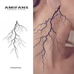 AMIFANS Temporary Tattoo Black Lightning Streak, Semi Permanent Tattoo, Lasting 1-2 Weeks Tattoo, Realistic Tattoo, Fake Tattoo, Tattoo Stickers, Waterproof Realistic Tattoos, Waterproof, Authentic Tattoo Look, Niche Design Tattoo
