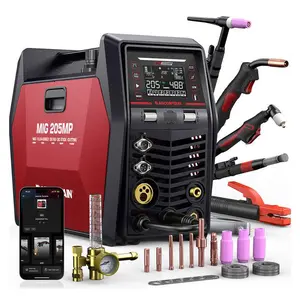 ARCCAPTAIN MIG205MP MIG Welder, All-in-One iControl APP Control Plasma Cutter/Pulsed MIG/Flux Core/Spool Gun/Pulsed HF TIG/Lift TIG/Clean/Stick Aluminum Welding Machine 120/240V Dual Voltage Multiprocess Welders Black Friday, Christmas Gifts for Men/Dad