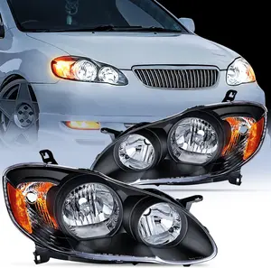 Nilight Headlight Assembly for 2003 2004 2005 2006 2007 2008 Toyota Corolla Headlamps Replacement Black Housing Amber Reflector Driver and Passenger Side