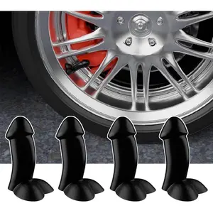 4 PCS Prank Tire Valve Stem Caps - Airtight Dustproof Anti-Rust Covers | Universal for Cars, Bikes, Trucks & Motorcycles | Fun Wheel Exterior Gag Accessories (Black)