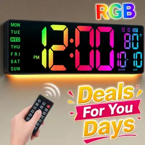16.5in Square Metal Multifunctional Alarm Digital Wall Clock, RGB Lights with 11-Scene Mode Remote Control, Big LED Display with Dual Alarms, Auto DST & Temperature, Ideal for Classrooms & Gaming, New Home Decor Gift