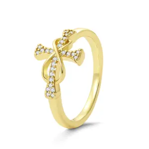 Woven Light Luxury Dainty Cross Ring Gold Plated with Sparkling CZ, Hypoallergenic & Minimalist Faith Jewelry — For Her Everyday Elegance & Daily Wear Wedding Anniversary Ring Cubic Zirconia