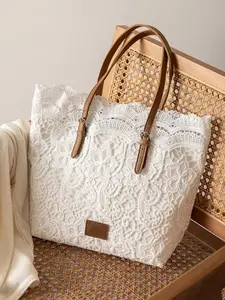 2026 Fashion Lace Tote Bag, Hollow Out Crochet Shoulder Bag for Summer Beach