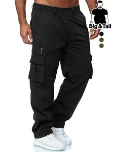Large Size Men's Drawstring Waist Straight Leg Loose Fit Work Pants, Comfortable Fashion Design, Ideal for Daily Wear