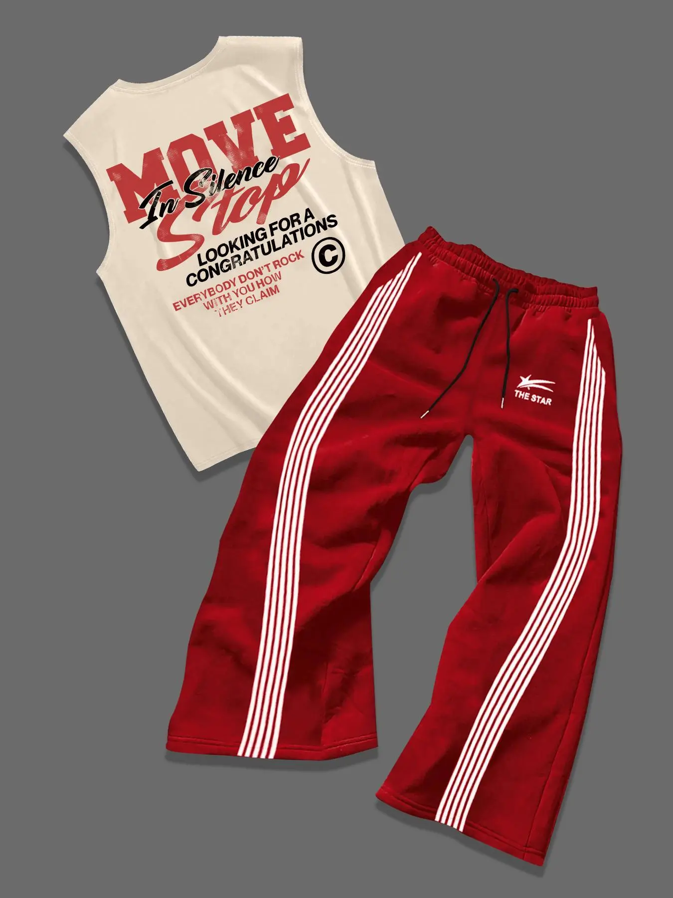 Men's Classic Letter Graphic Tank Top & Bottoms Two-piece Set, Pants Set Outfit, Regular Fit Sleeveless Round Neck Top & Striped Print Sweatpants, for Workout and Outdoor Activities