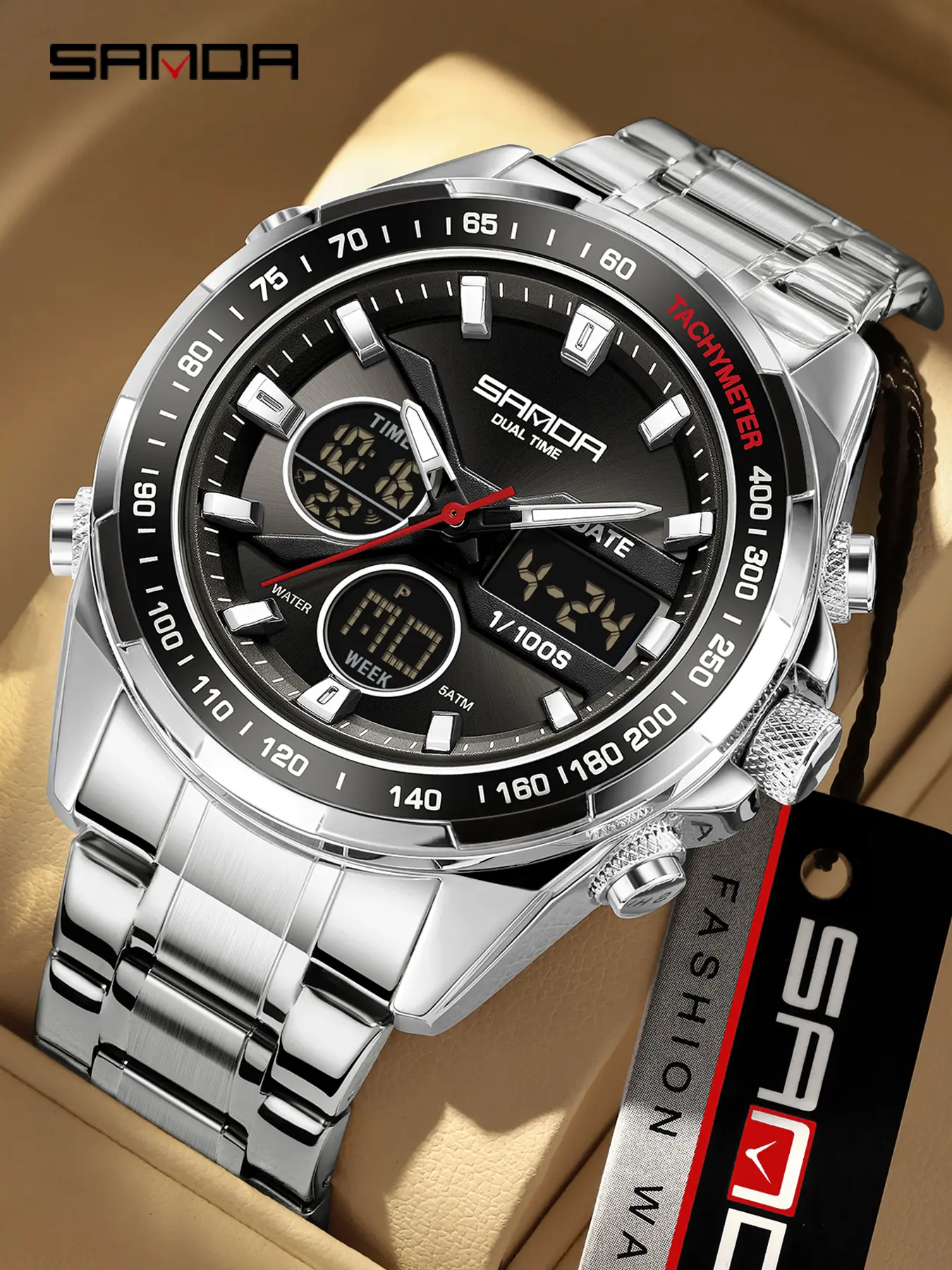 Sanda Men's Multifunctional Electronic Watch, Luminous Waterproof Business Commuter Timepiece, fashionable waterproof watch, Cross-Border