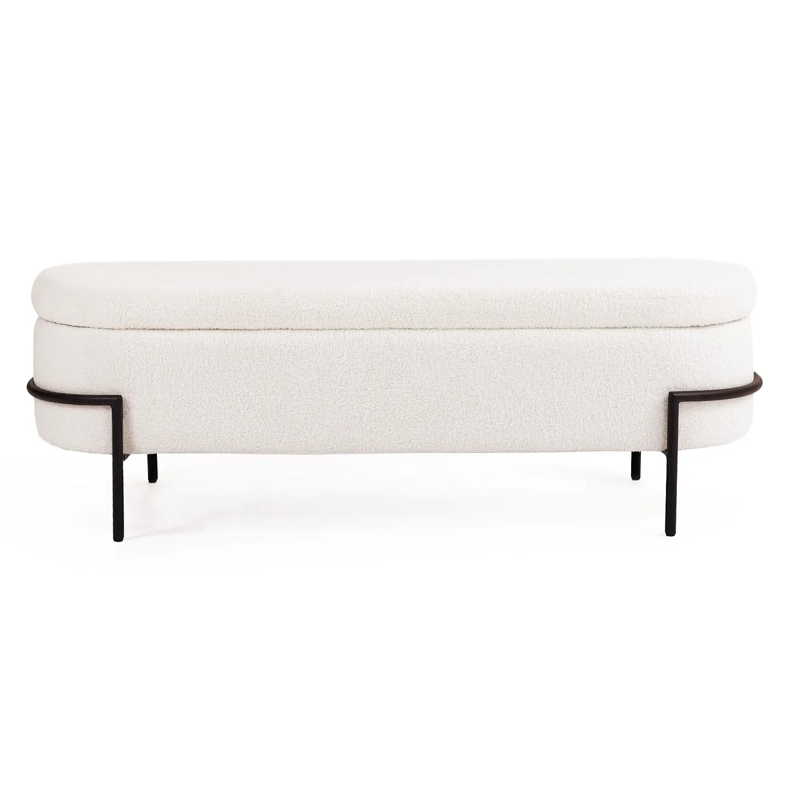 [Summergarden] Vabches Modern White Storage Ottoman Footstool with Metal Stand, Indoor Furniture with Storage for Living Room Use, Footstool With Storage